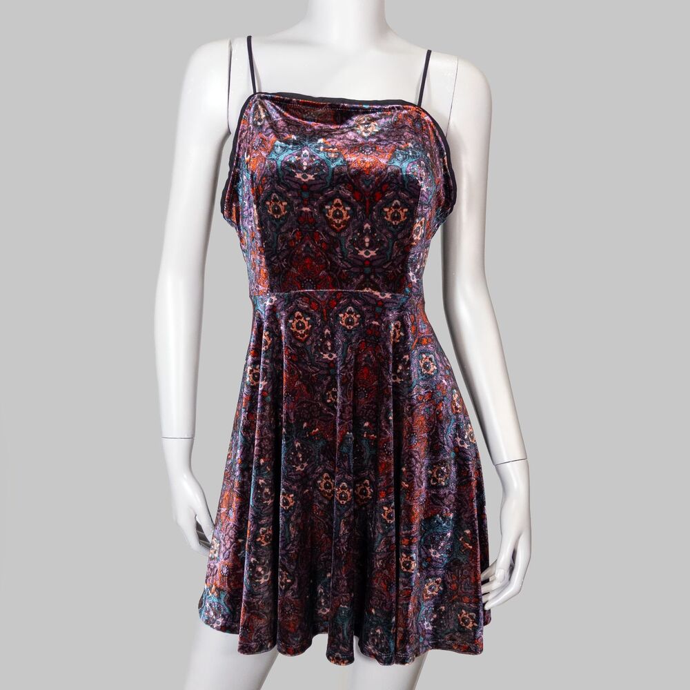 Ecote Whimsygoth Floral Velvet Lace Up Back Going Out Dress Size M Fairy Grunge